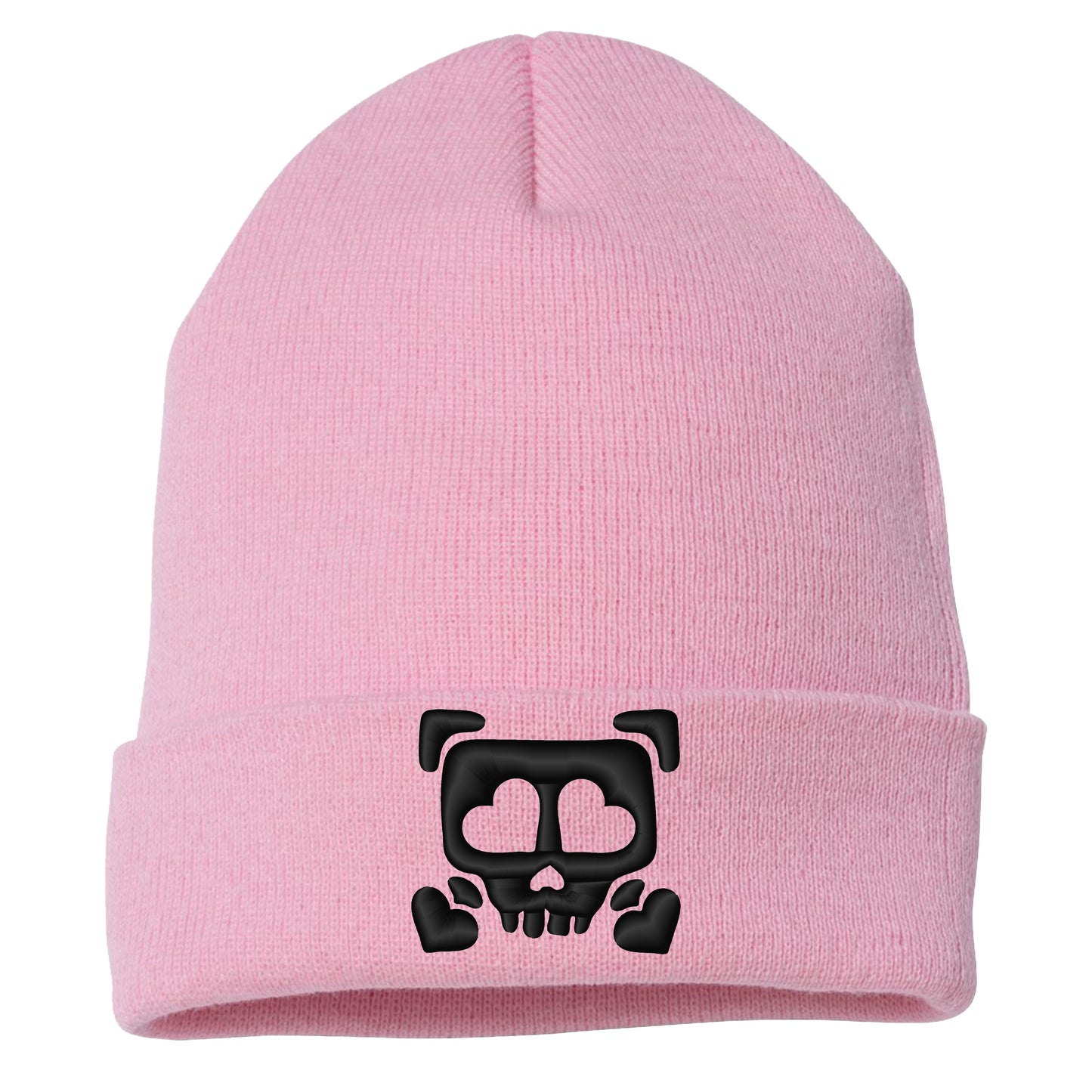 Embroidered Heart Skull Cuffed Beanie