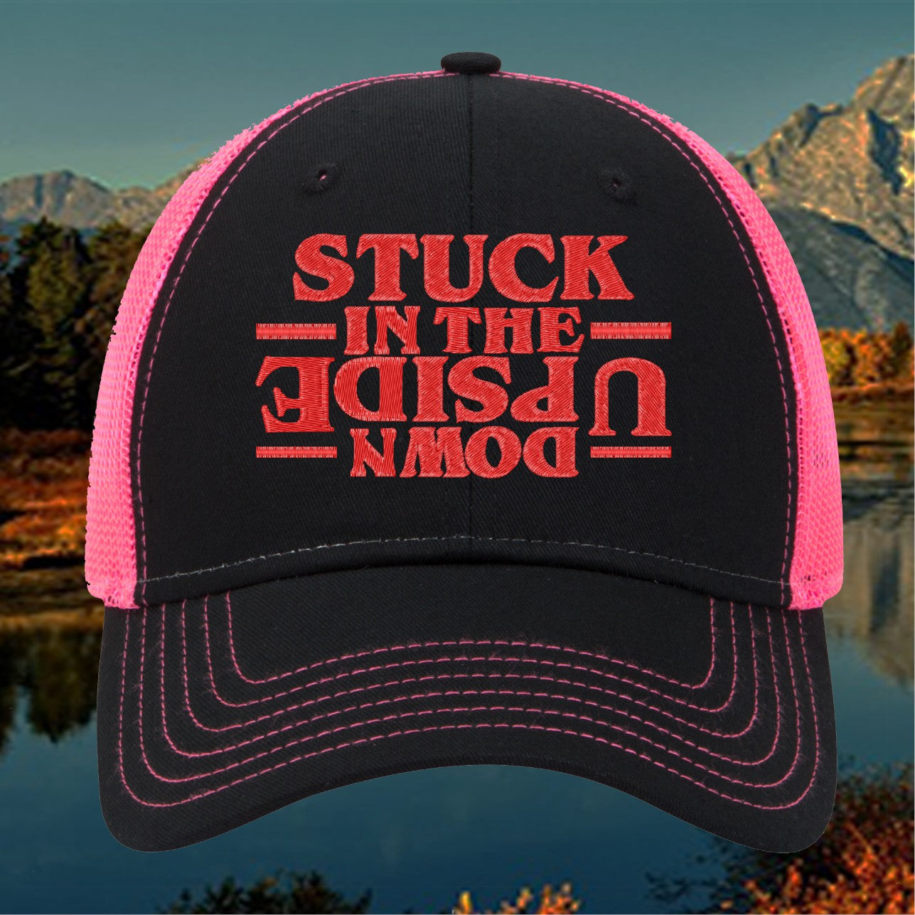 Embroidered 'Stuck in the Upside Down' Hat - Unique and Mysterious Design