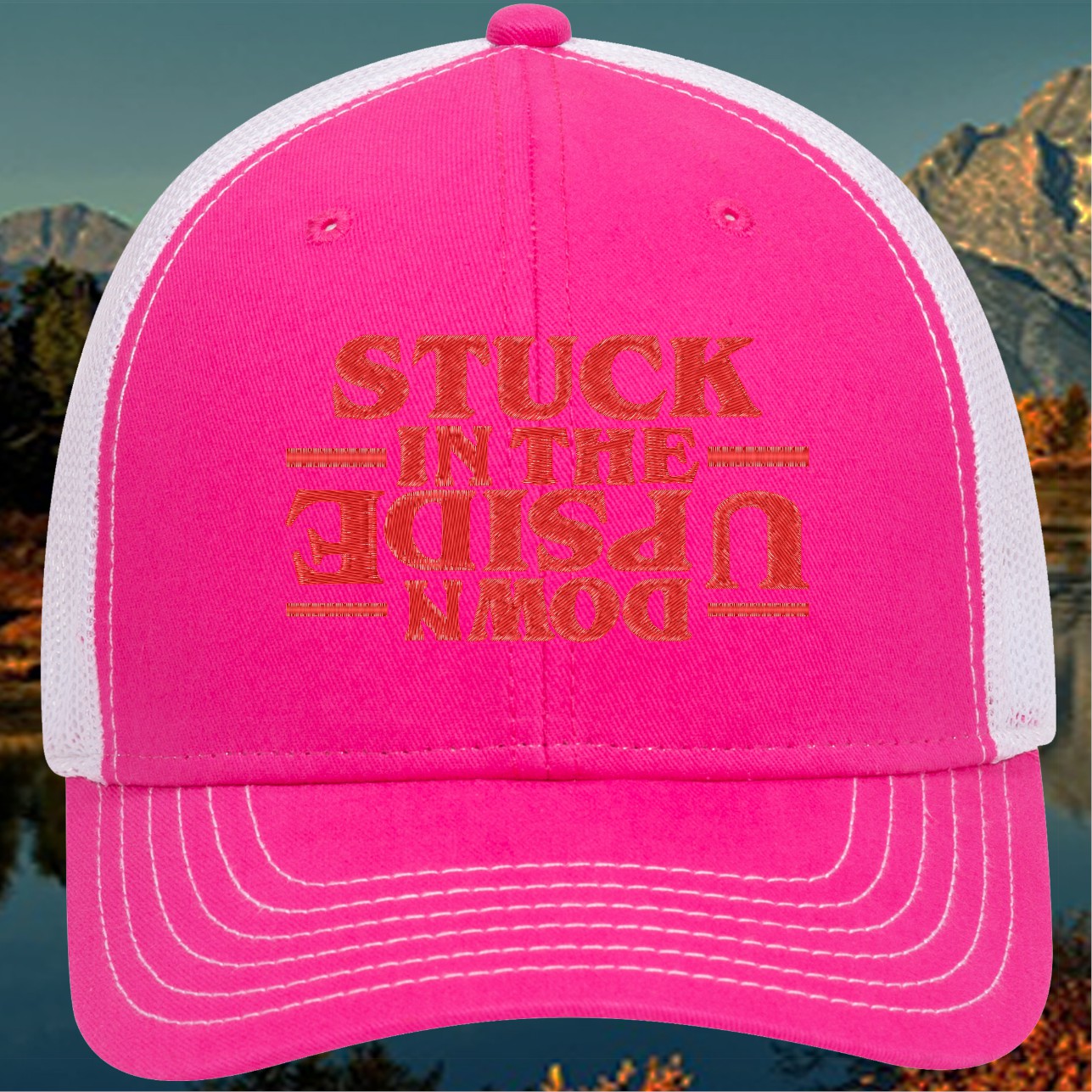 Embroidered 'Stuck in the Upside Down' Hat - Unique and Mysterious Design