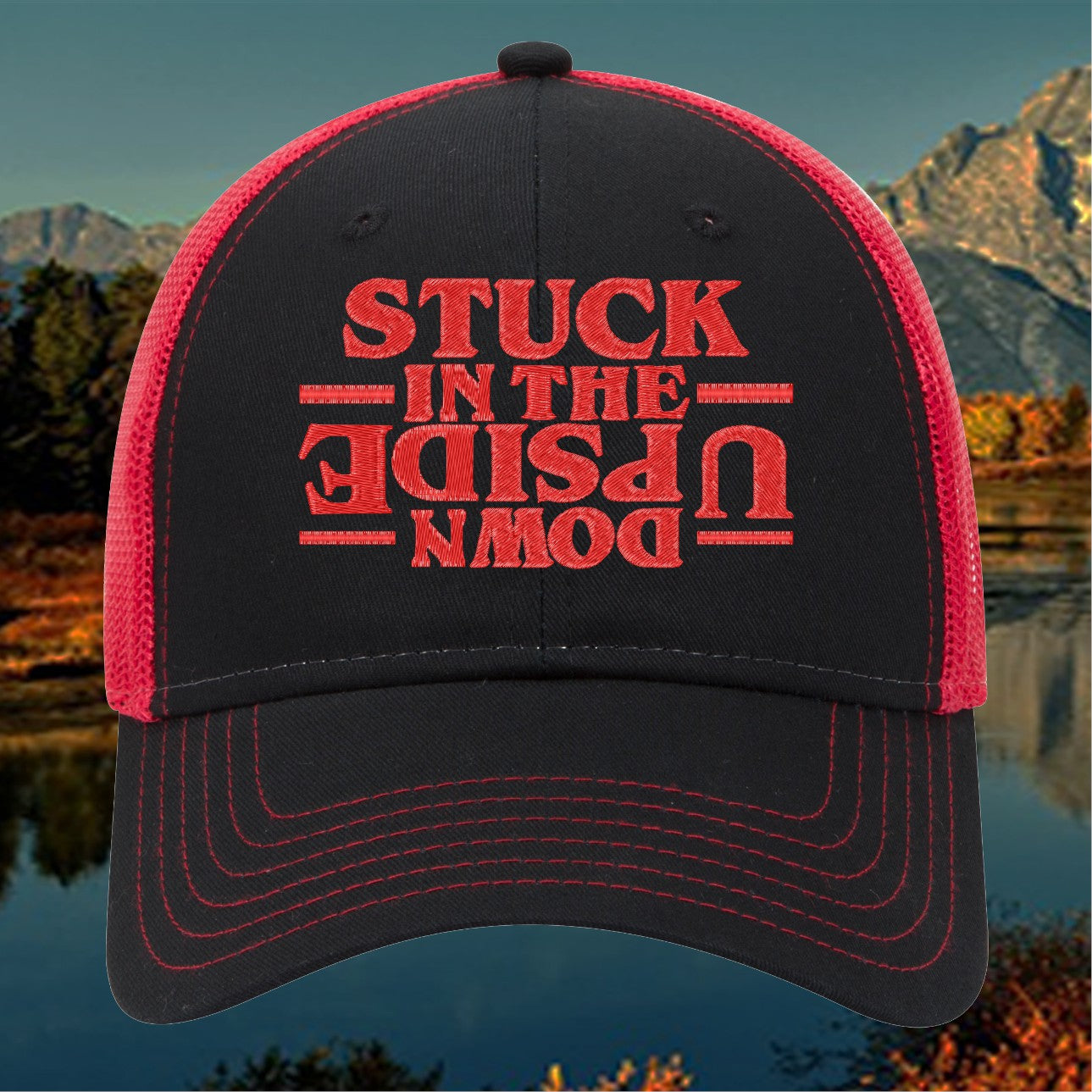 Embroidered 'Stuck in the Upside Down' Hat - Unique and Mysterious Design