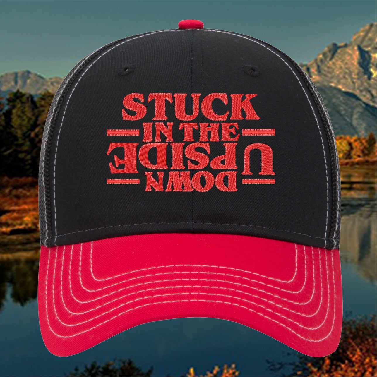 Embroidered 'Stuck in the Upside Down' Hat - Unique and Mysterious Design