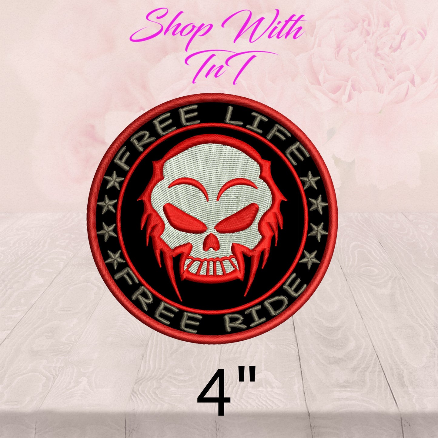 Blood Skull Free Life Free Ride | Patch Embroidered | Iron On or Sew On