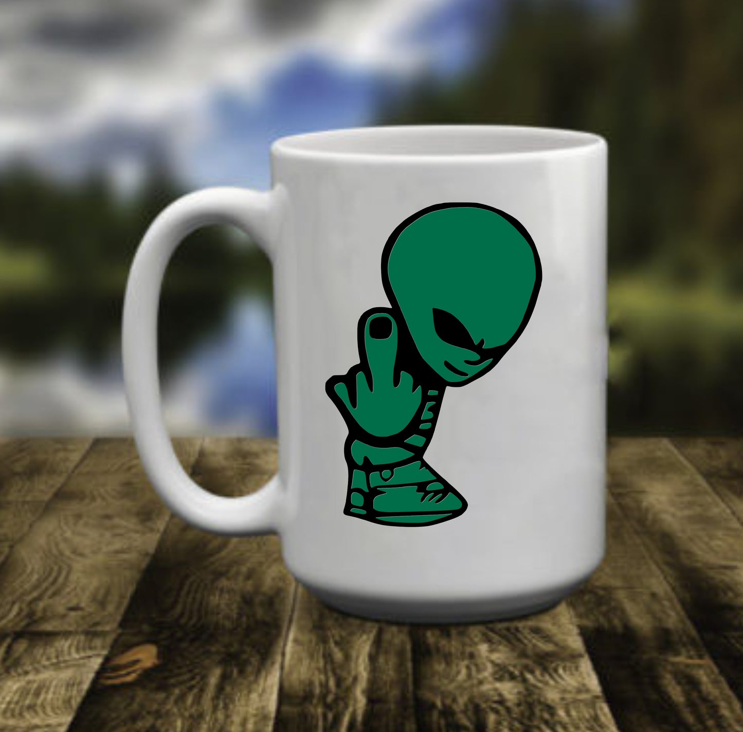 Alien Middle Finger, 15 oz Mug