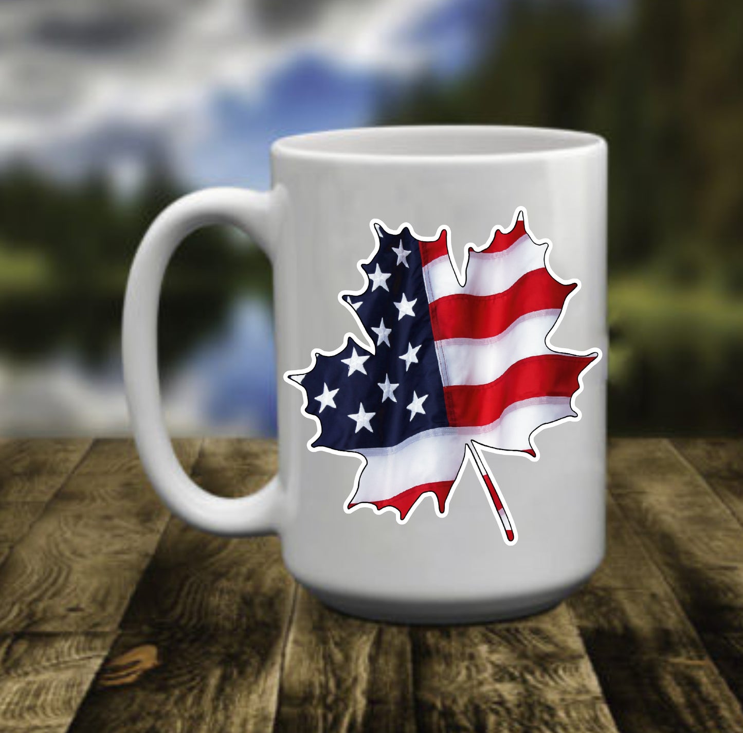 American Flag In A Maple Leaf, 15 oz Mug