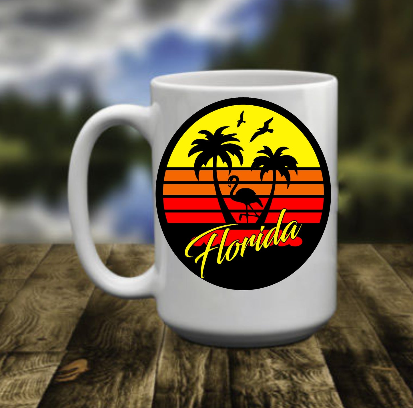 Florida State Palm Trees Beach, 15 oz Mug.