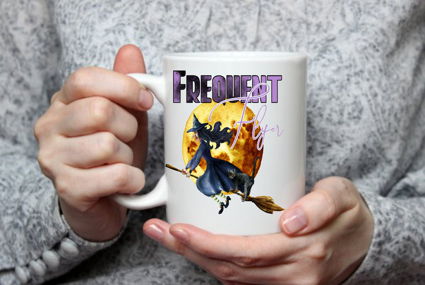 Frequent Flyer Witch Broomstick, 15 oz Mug.