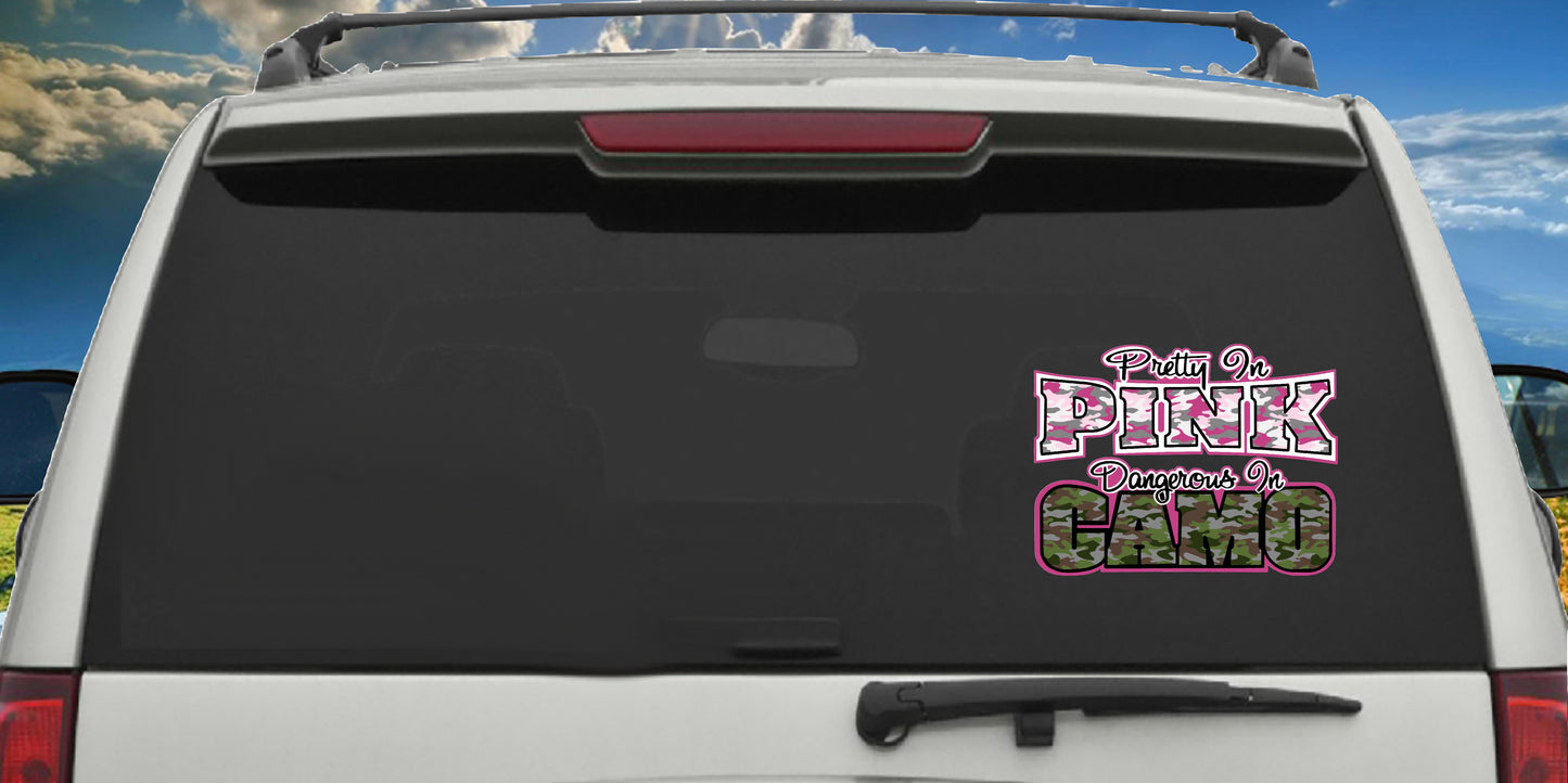 Pretty In Pink Dangerous In Camo, Decal Sticker