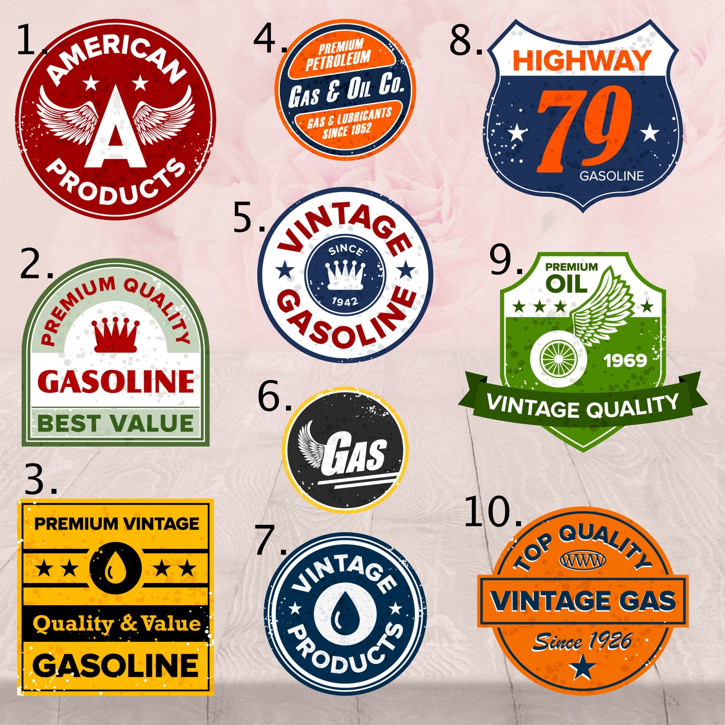 Vintage Gas Oil, 10 Designs, T Shirt