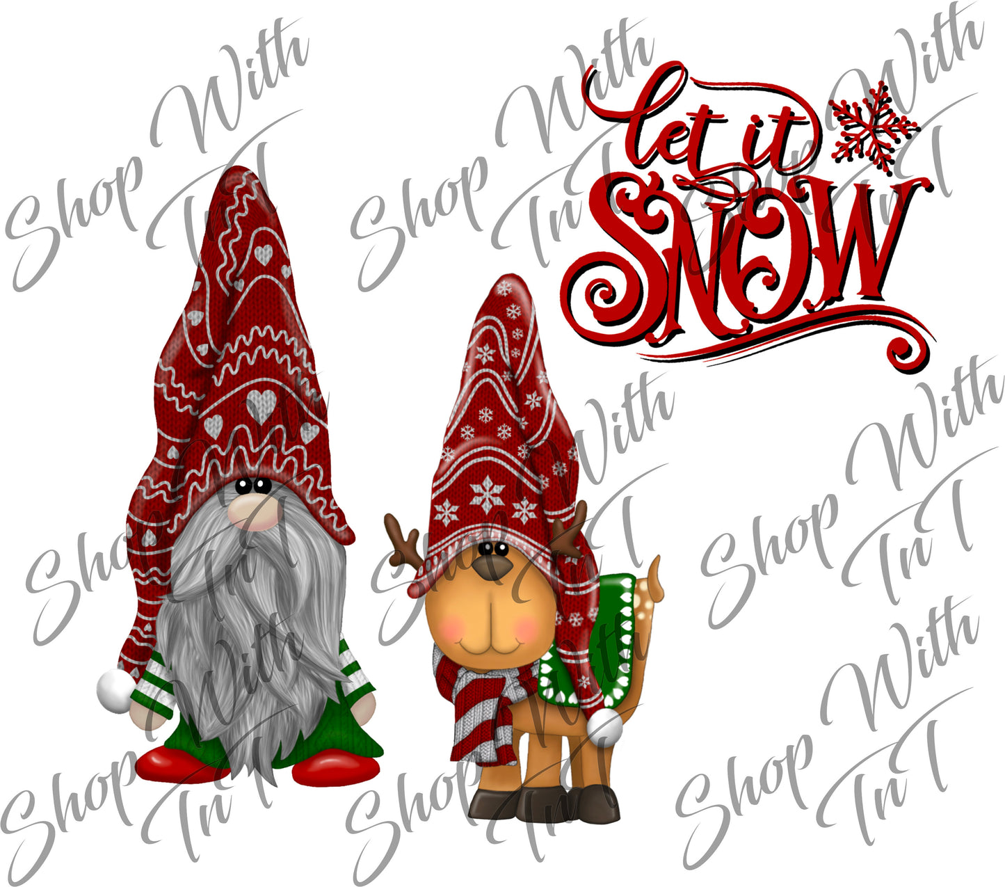 Let It Snow | Gnome And Dog In Hats | Use For A Mug or Tumbler | Digital PNG "File Only"