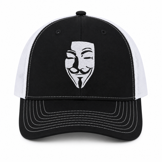 Embroidered Anonymous Style Mask Hat | Trucker Cap | Adjustable Snapback