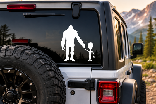 BigFoot Alien Holding Hands, Sticker Decal
