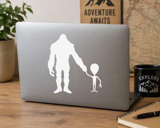 BigFoot Alien Holding Hands, Sticker Decal