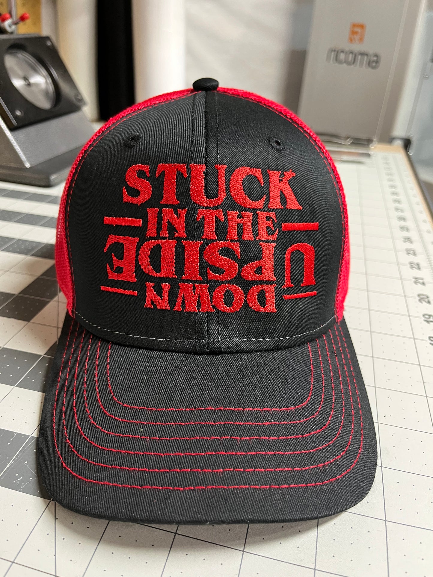Embroidered 'Stuck in the Upside Down' Hat - Unique and Mysterious Design