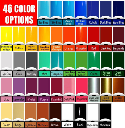 Vinyl decal color chart with 46 color options