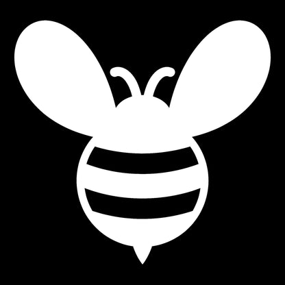 Bee decal in white on a black background