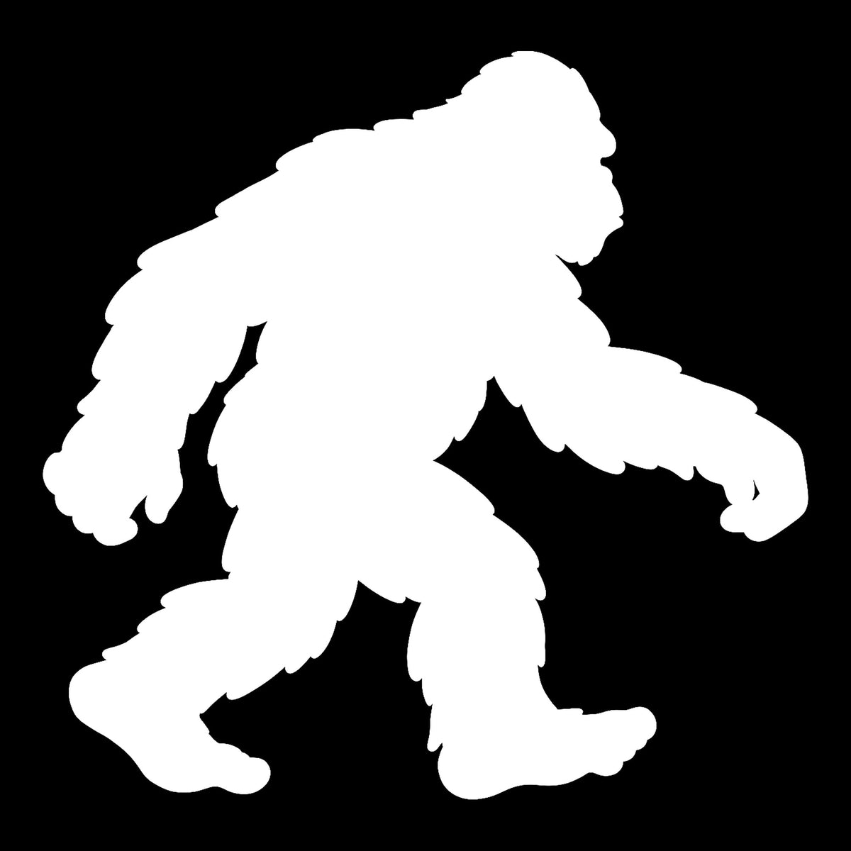 Bigfoot decal in white on a black background