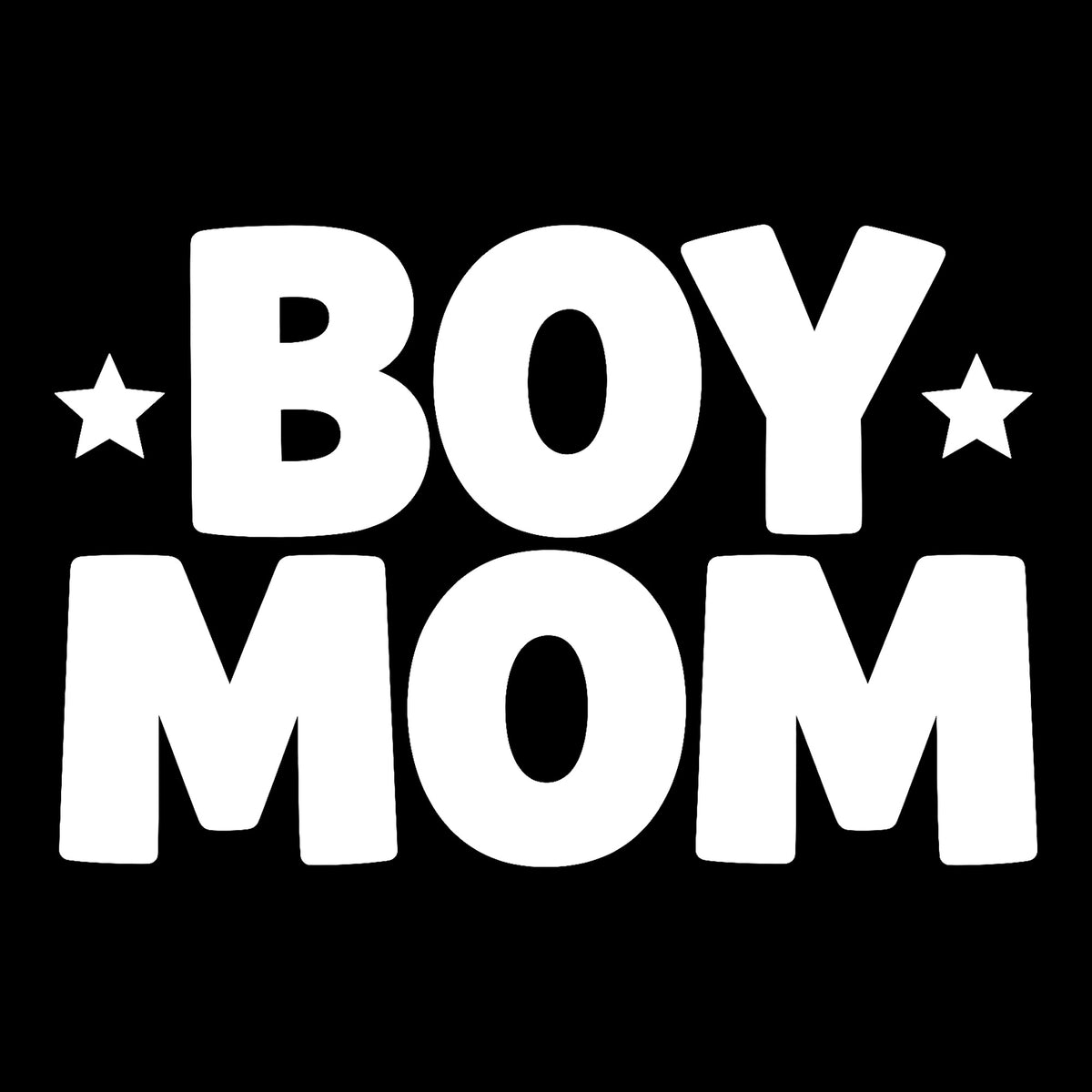 Boy Mom decal in white on a black background