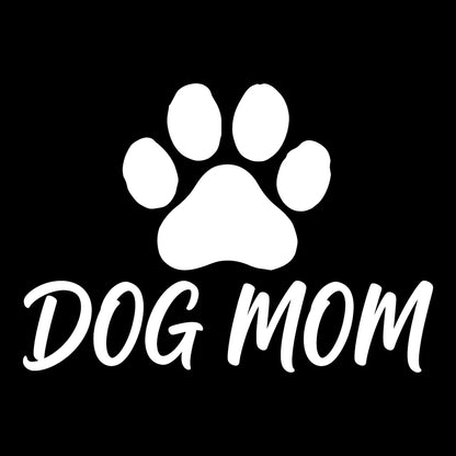 Dog Mom decal in white on a black background