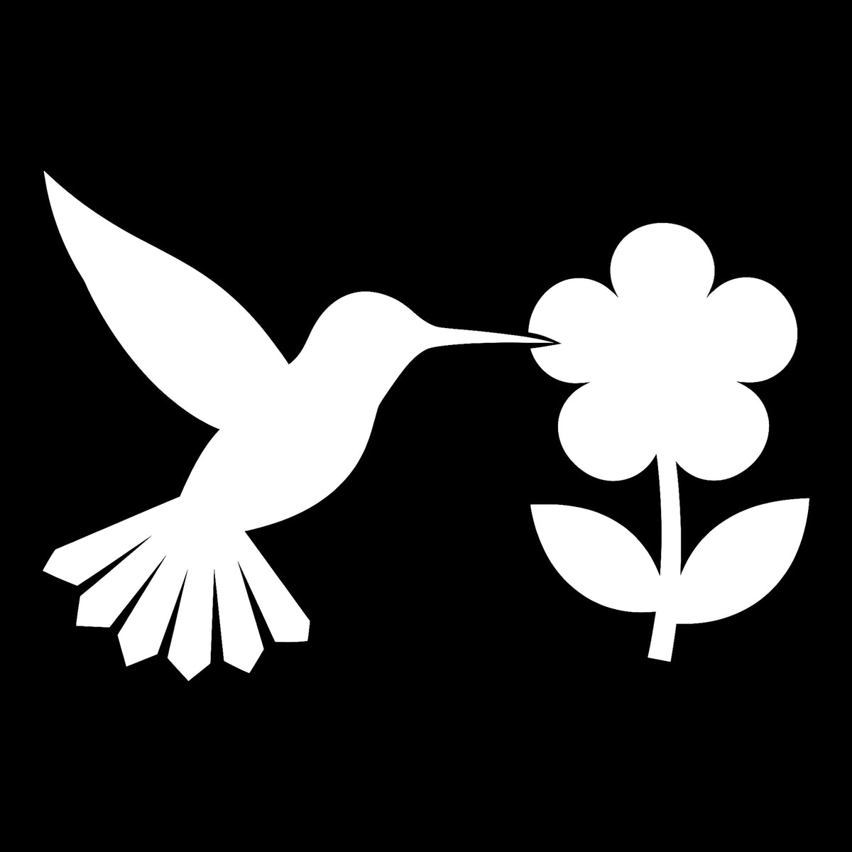 Hummingbird decal in white on a black background