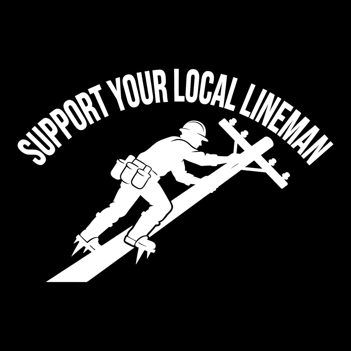 Lineman decal in white on a black background