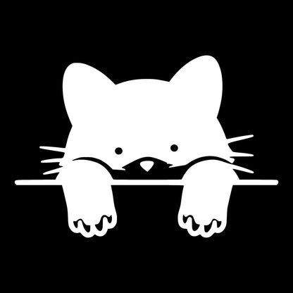 Peeking Cat decal in white on a black background