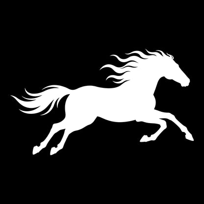 Running Horse decal in white on a black background