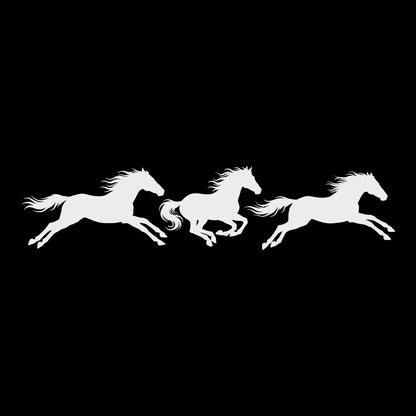 Running Horses decal in white on a black background