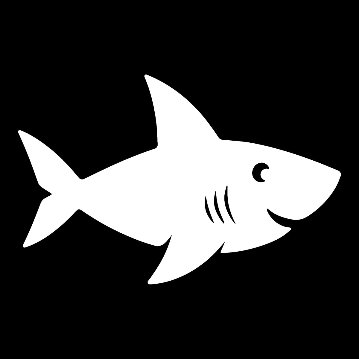 Shark decal in white on a black background
