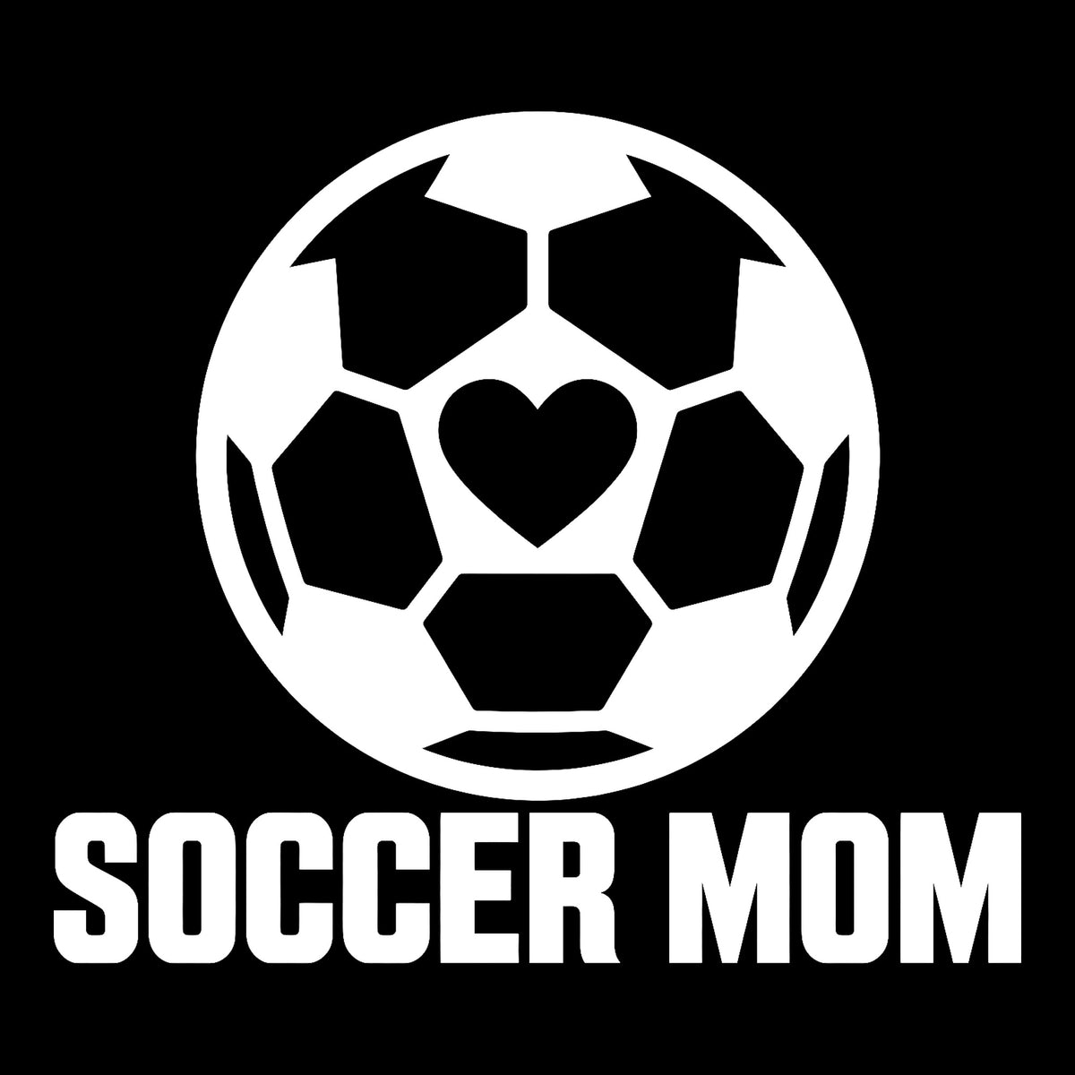 Soccer Mom decal in white on a black background