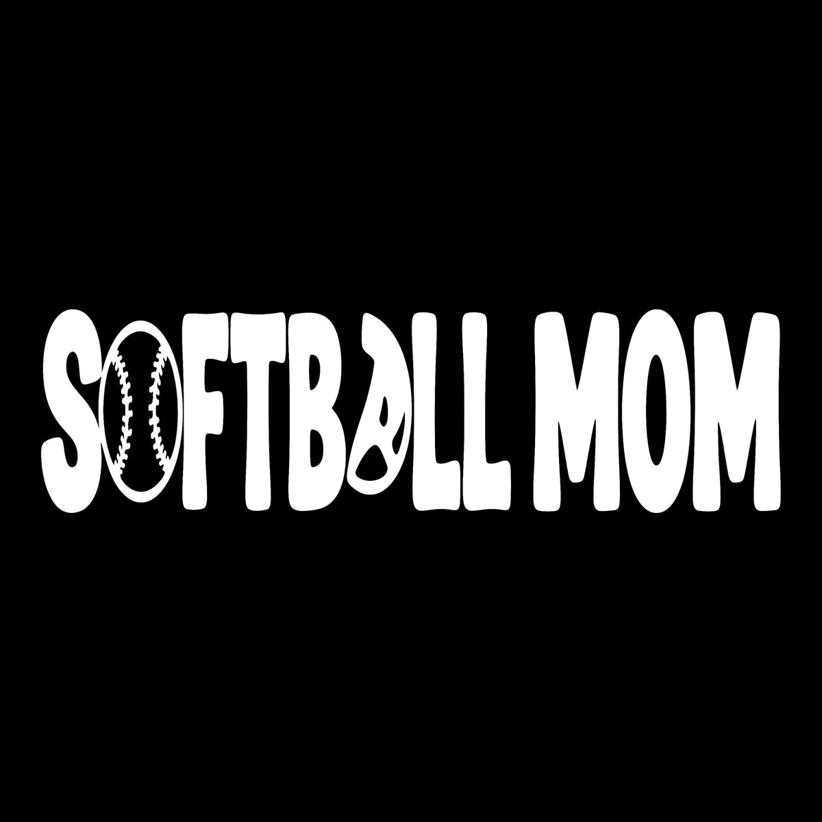 Softball Mom decal in white on a black background