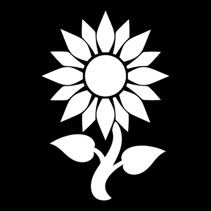 Sunflower decal in white on a black background