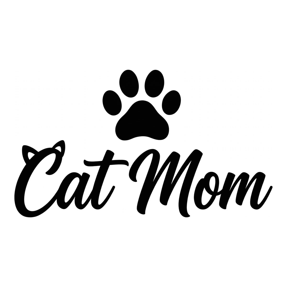 Cat Mom decal design in black on a white background