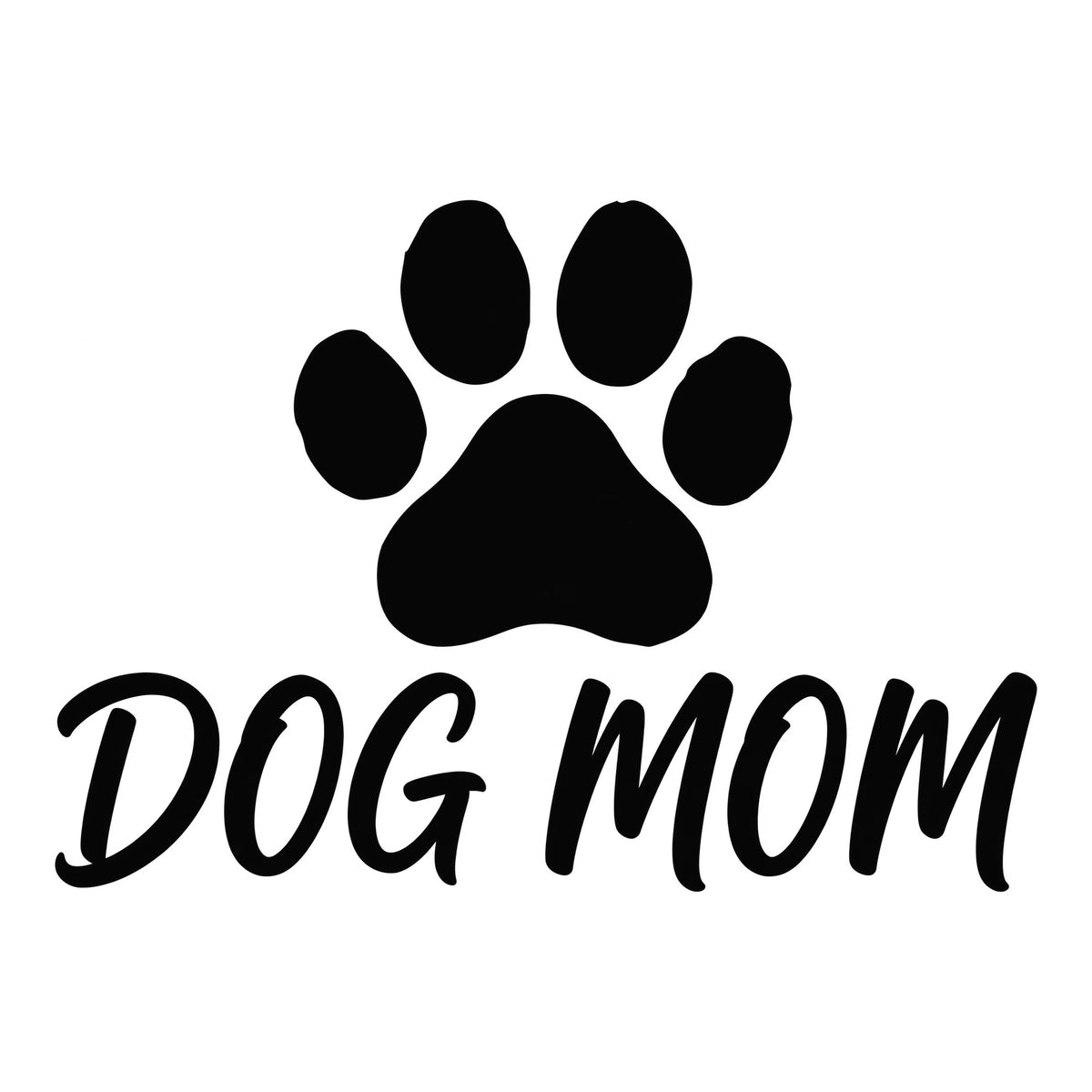 Dog Mom decal design in black on a white background
