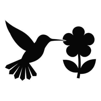 Hummingbird decal design in black on a white background