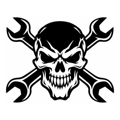 Mechanic decal design in black on a white background
