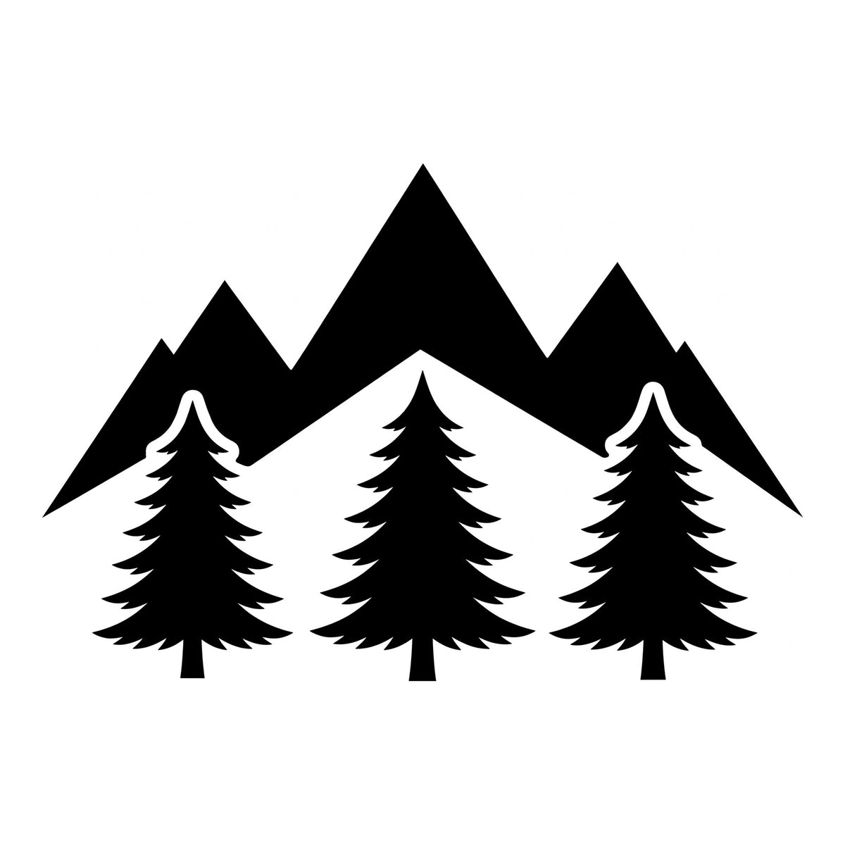 Pine Tree Mountain decal design in black on a white background