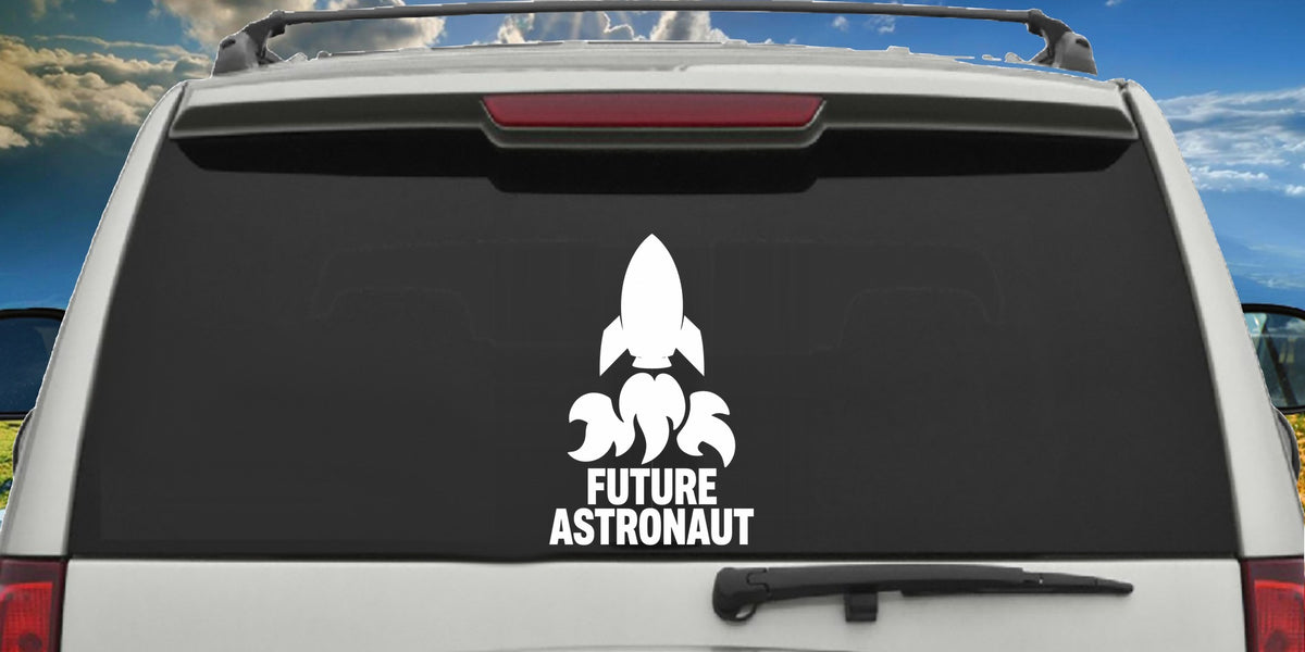 Future Astronaut decal applied to a truck rear window