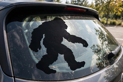 Bigfoot decal applied to a truck rear window
