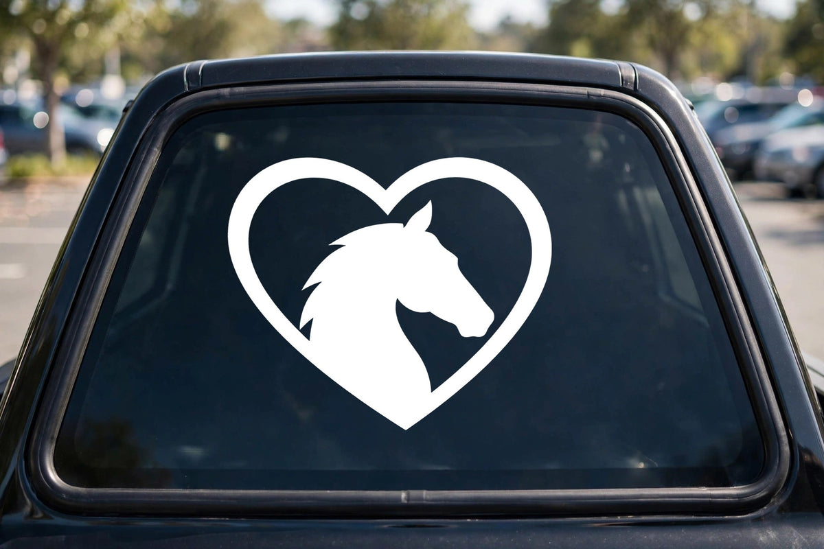 Horse Heart decal applied to a truck rear window