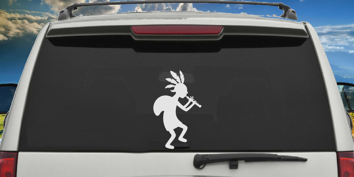 Kokopelli decal applied to a truck rear window
