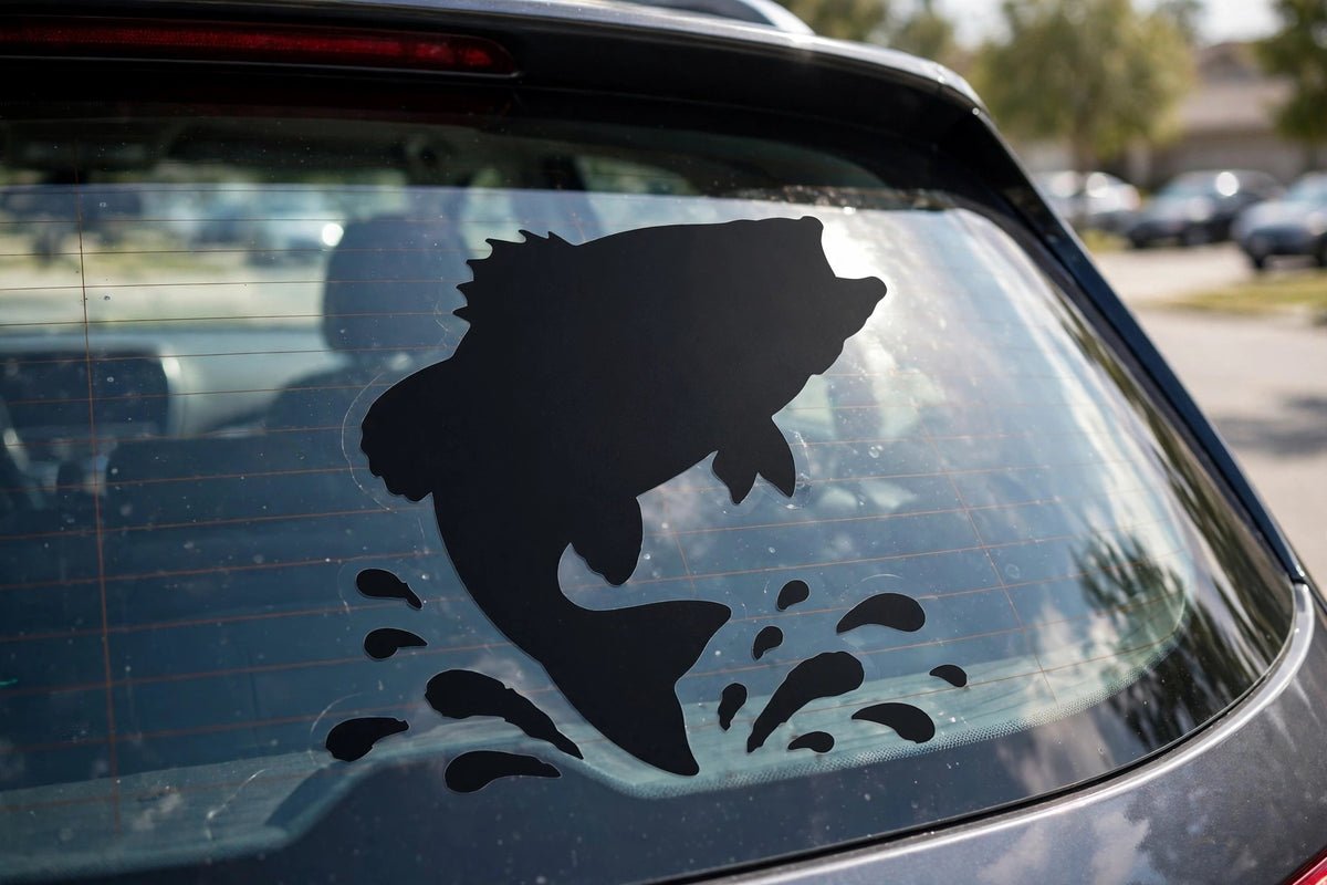 Largemouth Bass decal applied to a truck rear window