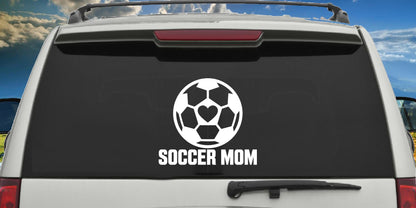 Soccer Mom decal applied to a truck rear window