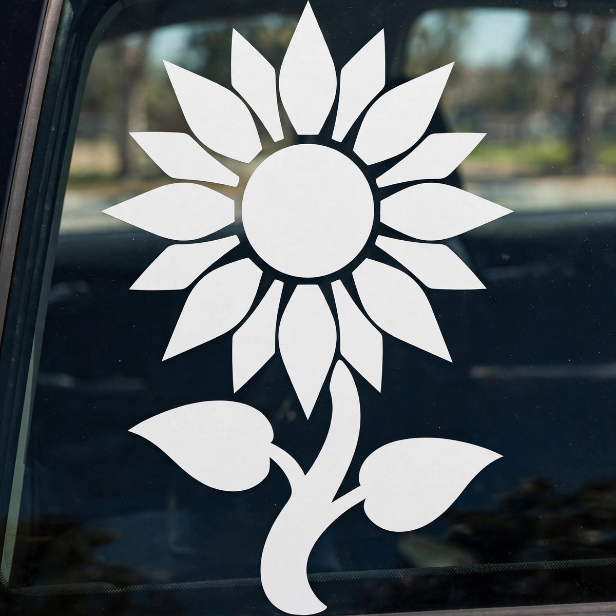 Sunflower decal applied to a truck rear window
