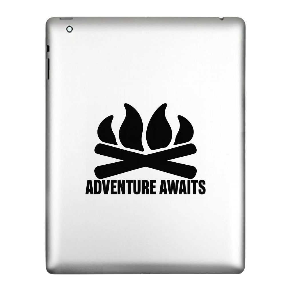 Adventure Awaits decal applied to a tablet back