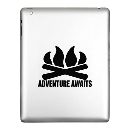 Adventure Awaits decal applied to a tablet back