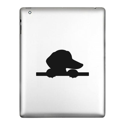 Peeking Dachshund decal applied to a tablet back