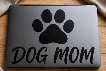 Dog Mom decal applied to a tablet back