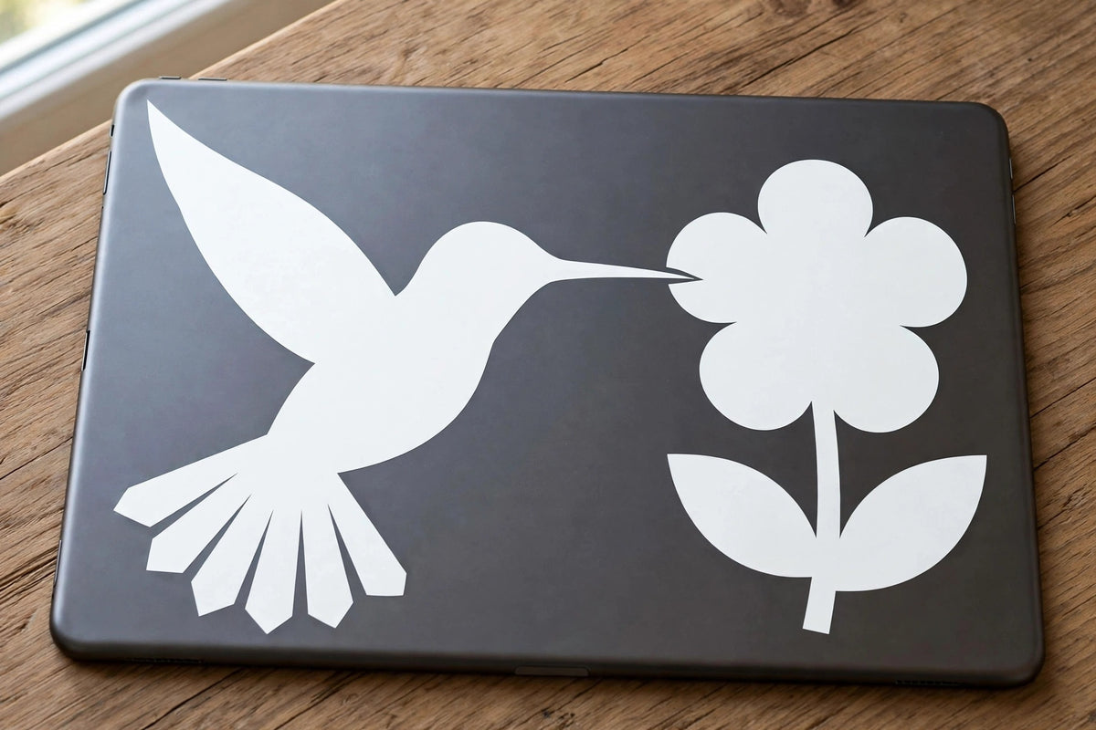 Hummingbird decal applied to a tablet back