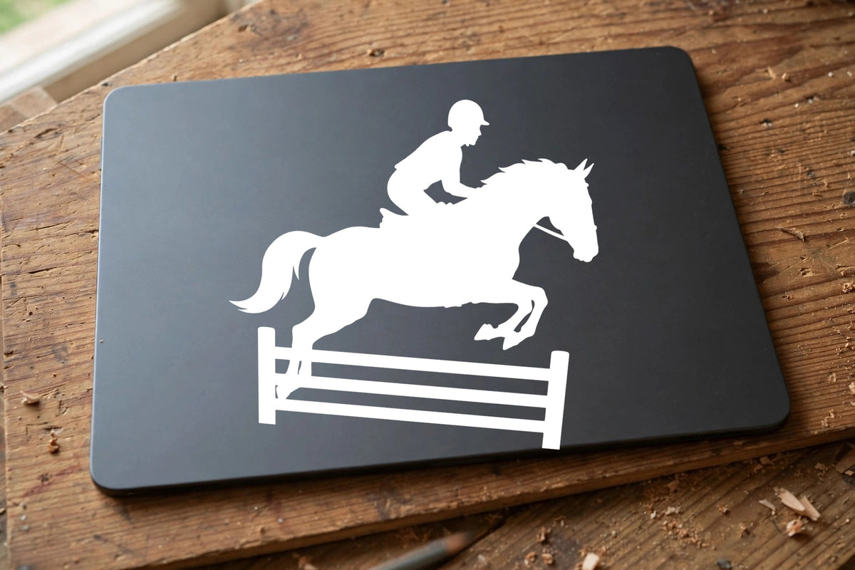 Show Jumper Horse decal applied to a tablet back
