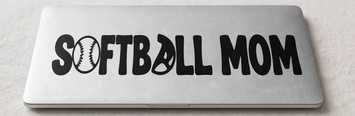 Softball Mom decal applied to a tablet back